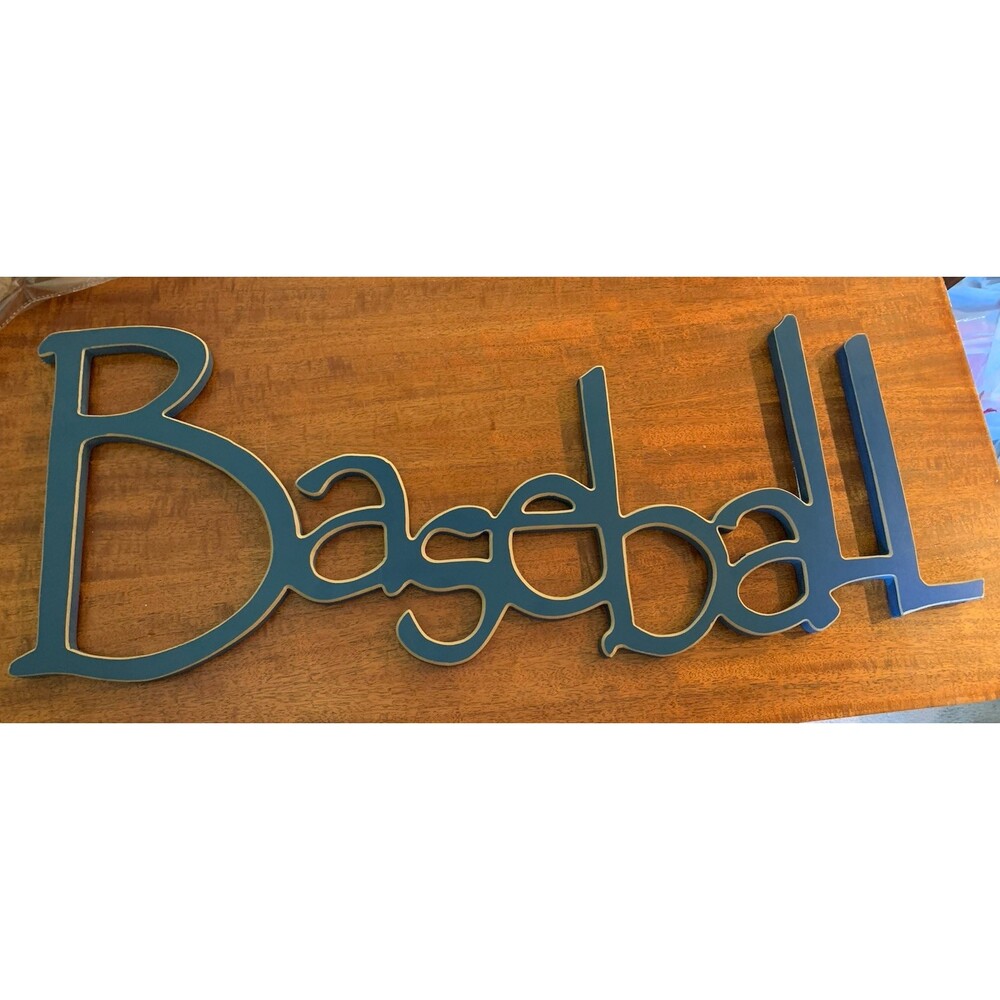 Baseball Wooden Wall Sign Blue 30"x12"
